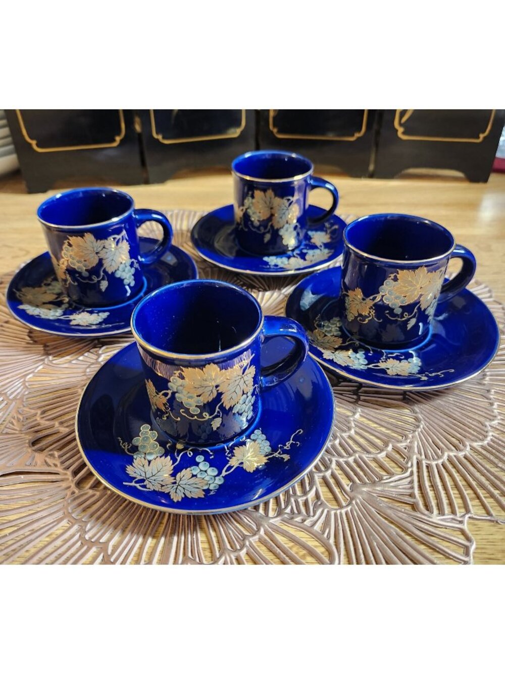 Cobalt Blue Espresso Cups and Saucers 4 Sets Demitasse